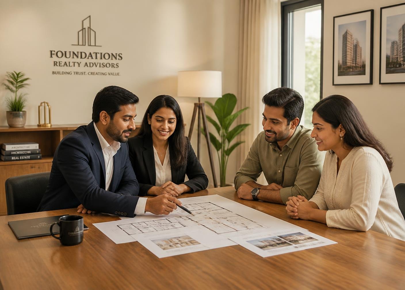 Propz Realty advisors reviewing floor plans